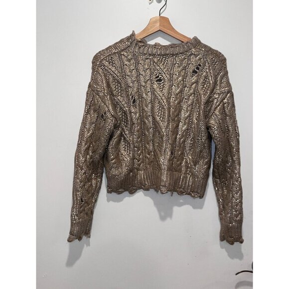 Zara Bronze Cable Knit Long Sleeve Pullover Cardigan Women's Sweater Size S - Picture 5 of 10